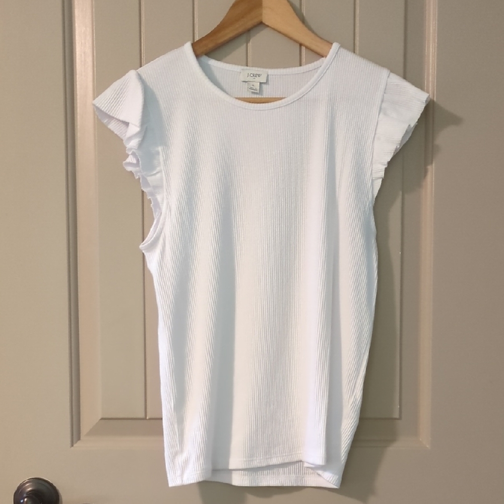 NWOT/ J. Crew White Ruffle Sleeve Top